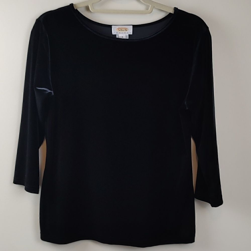 Talbot's Petites 3/4 Length Sleeve Black Velvet Blouse Top Size MP